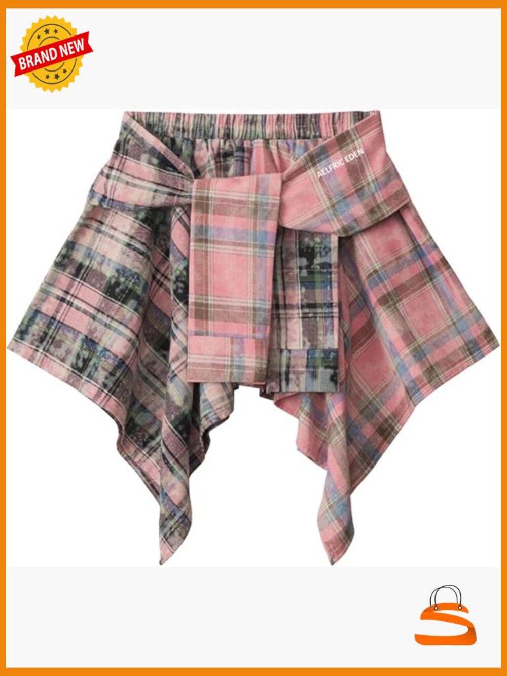 Tie Dye Plaid Mini Skirt High Waist Asymmetrical A-Line Y2K Streetwear